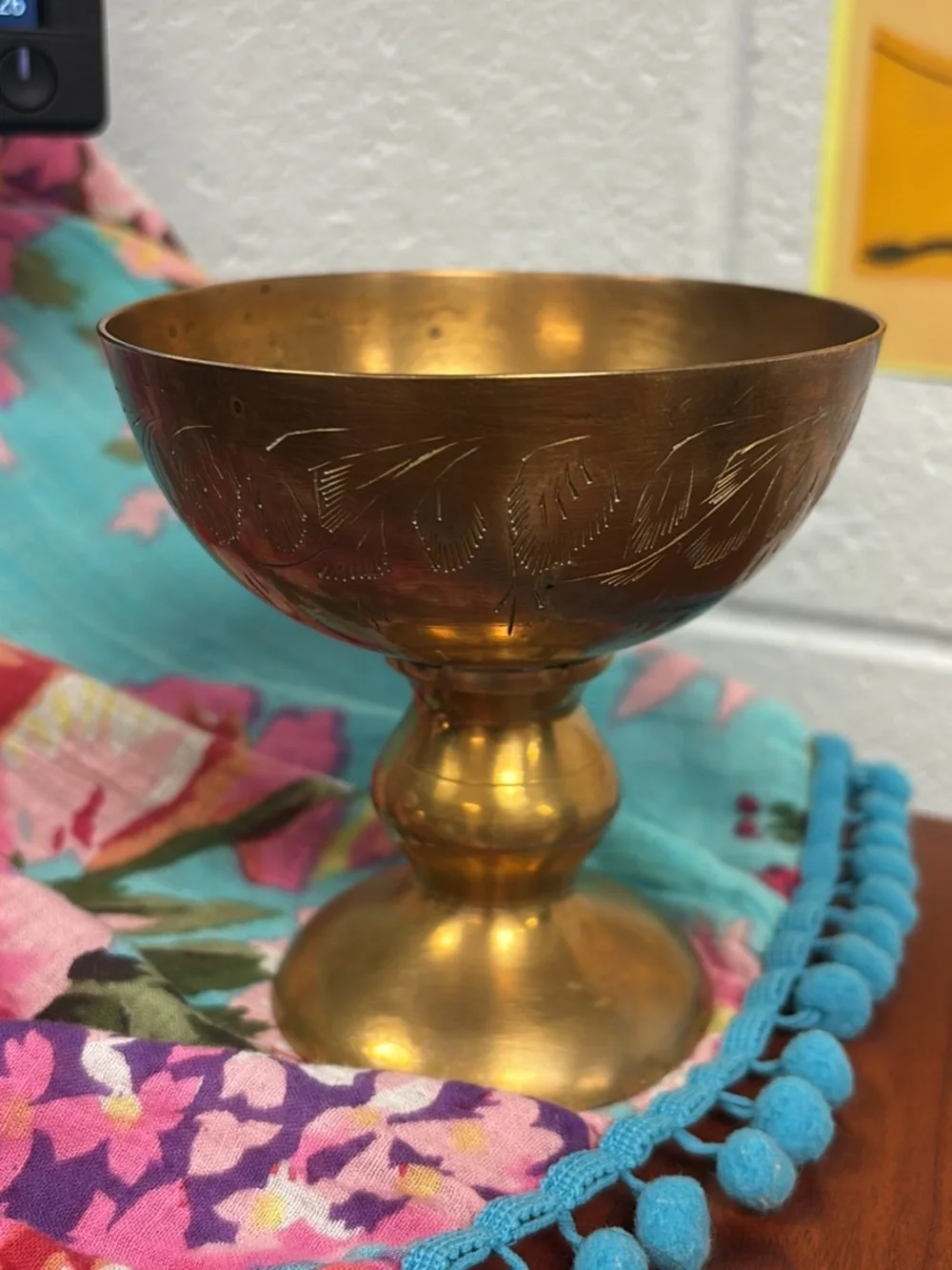Brass Etched Decorative Pedestal Goblet